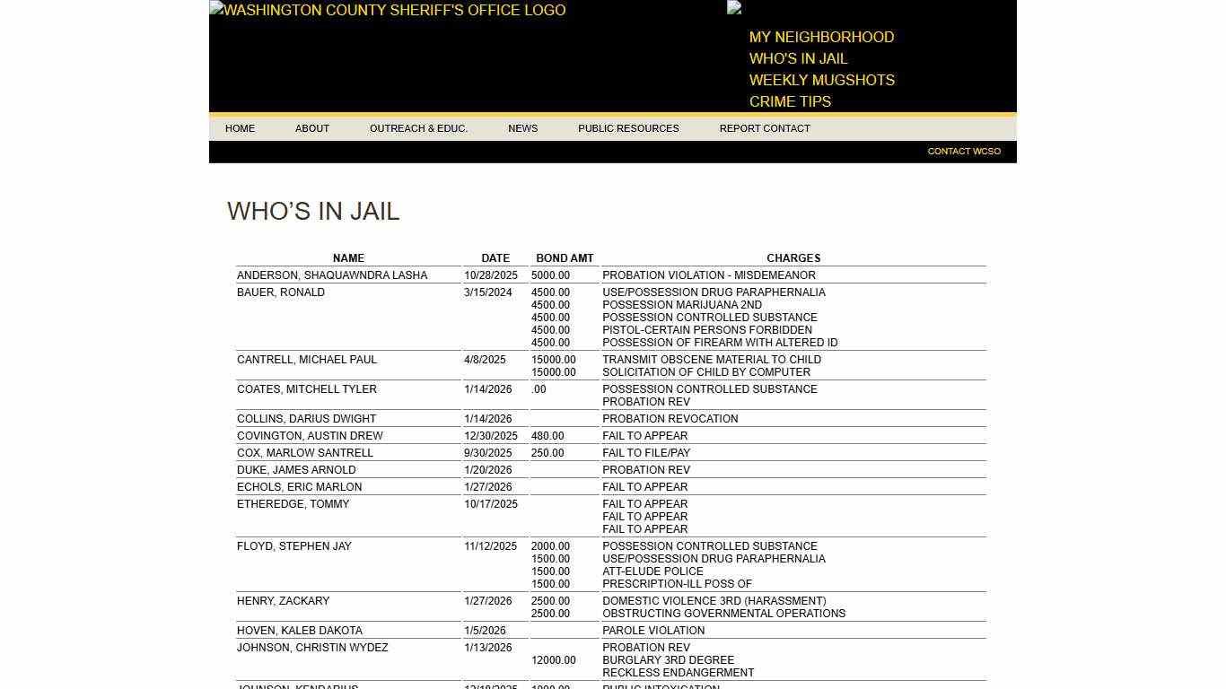 Who’s in Jail » Washington County Sheriff's Office